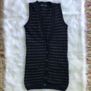 Zara Long Sweater Cardigan Vest Navy